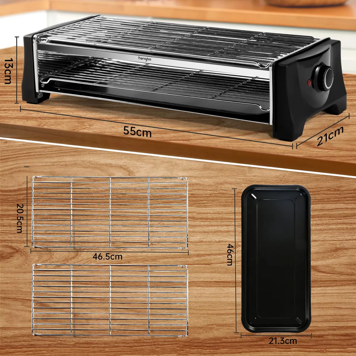 Griglia Barbecue Senza Fumo Barbecue Piastra Elettrica da Tavolo, Grill Elettrico BBQ Doppio Strato con Vassoio Raccogligrasso, Antiaderente Grill per Balcone e Giardino - 2200W