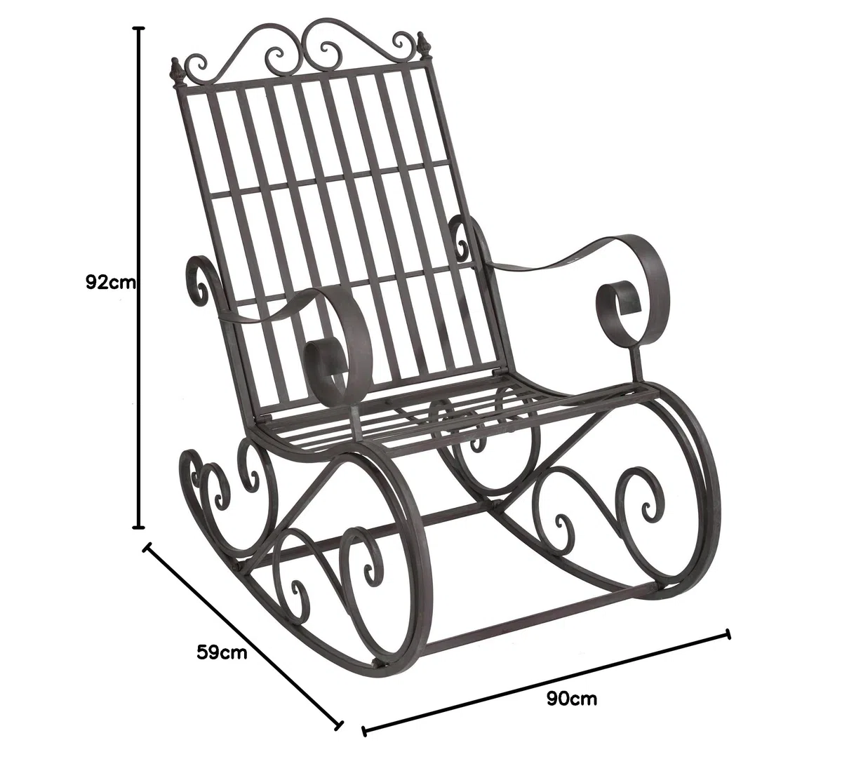 [en.casa] Sedia a Dondolo da Giardino in Metallo Poltrona Relax da Esterno con Braccioli Curvi e Schienale Alto Motivi Decorativi in Stile Country Shabby per Balcone Terrazza Patio - Verde
