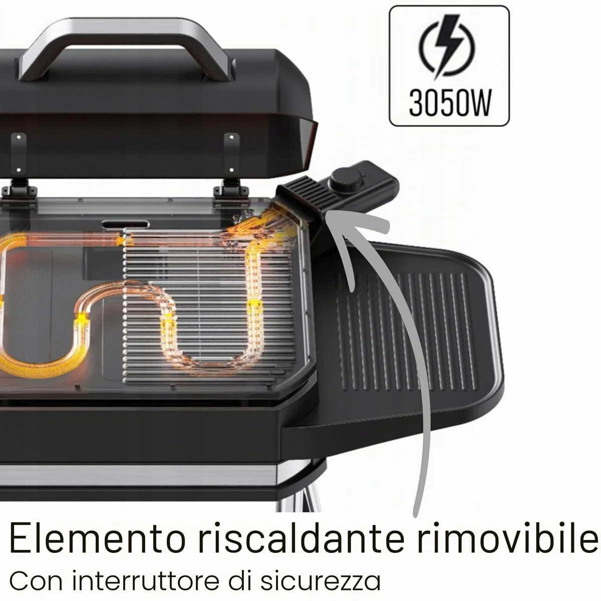 Barbecue elettrico 2 in 1 da tavolo, 3050 W, per balcone, esterno, con supporto, ampio vano per barbecue, regolatore di temperatura senza livelli, barbecue elettrico