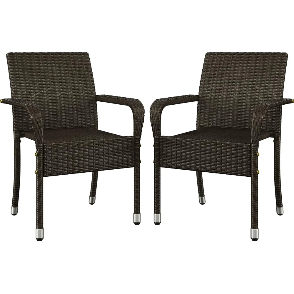 Yaheetech Set di 2 Sedie Impilabili in Rattan Sedia da Giardino con Braccioli Piedini Regolabili e Schienale per Giardino Balcone PatioTerrazza Marrone
