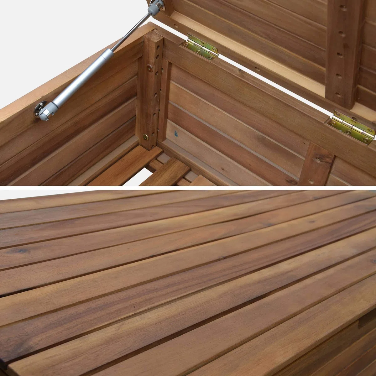 sweeek Baule da Giardino in Legno con rotelle, 110L Marrone Naturale - 107x78x49 cm