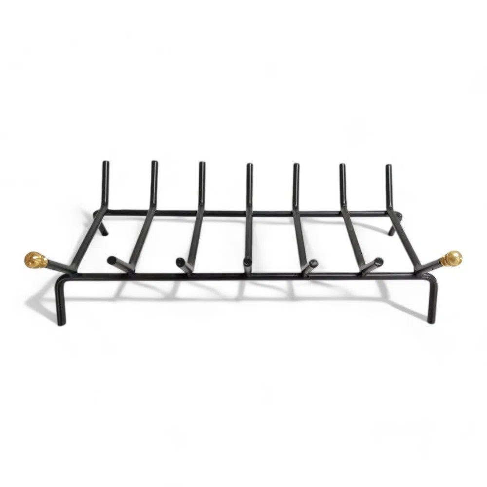 Brucialegna rettangolare ferro battuto nero con pomoli in ottone 7 barre ideale per camino cm 55x35x16h robusto e elegante