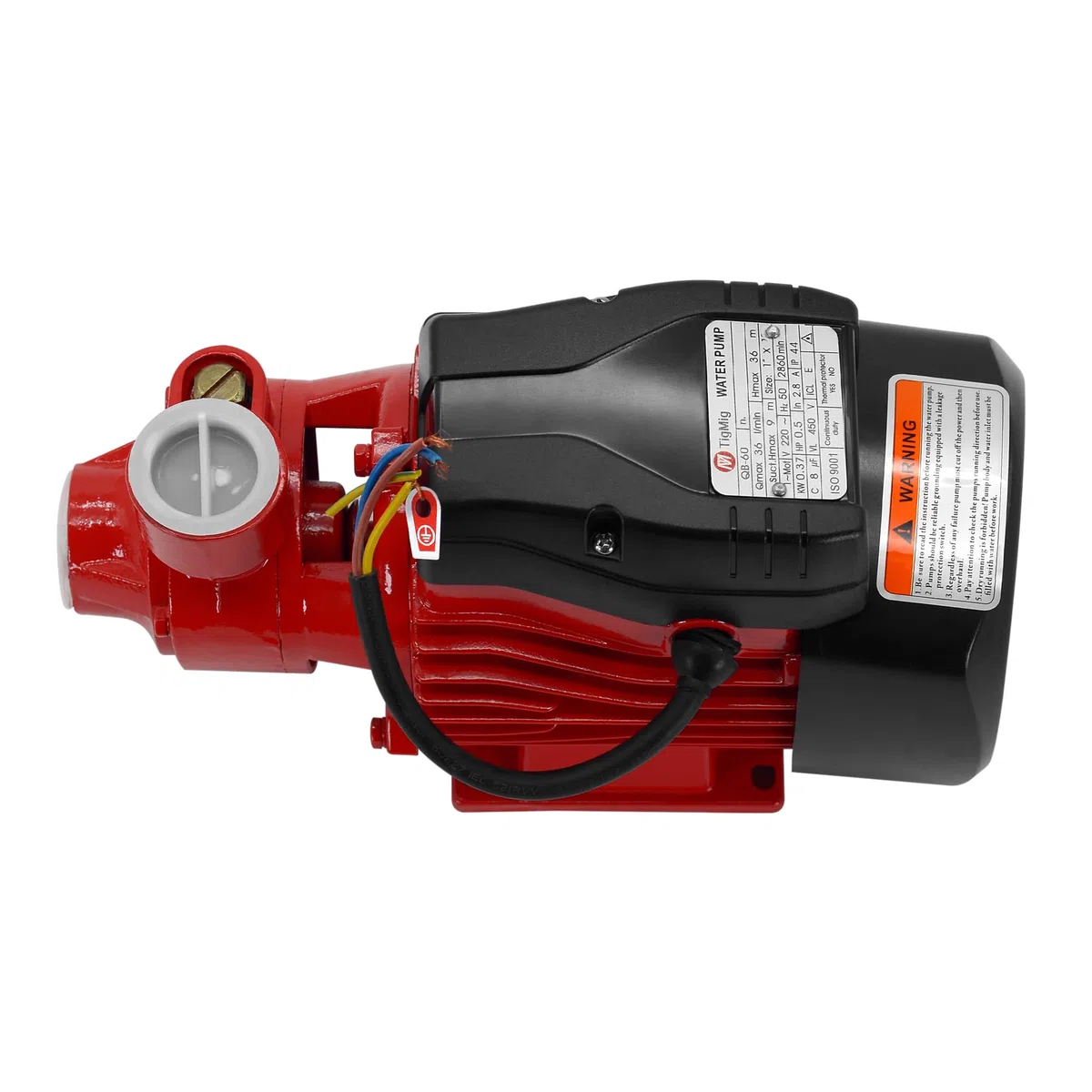 TigMig Pompa Centrifuga per Acque Chiare 370W (0.5 HP), Portata massima 2200 l/h, Prevalenza Max 36 metri, Altezza Max Aspirazione 9 metri, Protezione IP44, Elettropompa da Giardino, Modello TM_QB_60