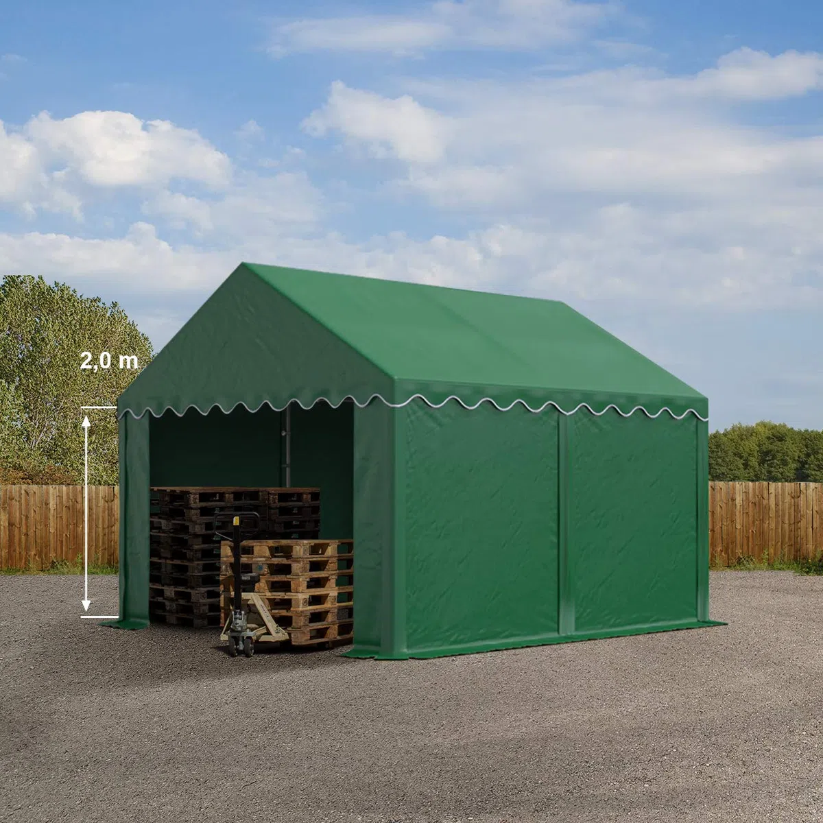 TOOLPORT Tendone deposito 3x4 m PVC 700 N verde scuro impermeabile tenda capannone tenda di stoccaggio