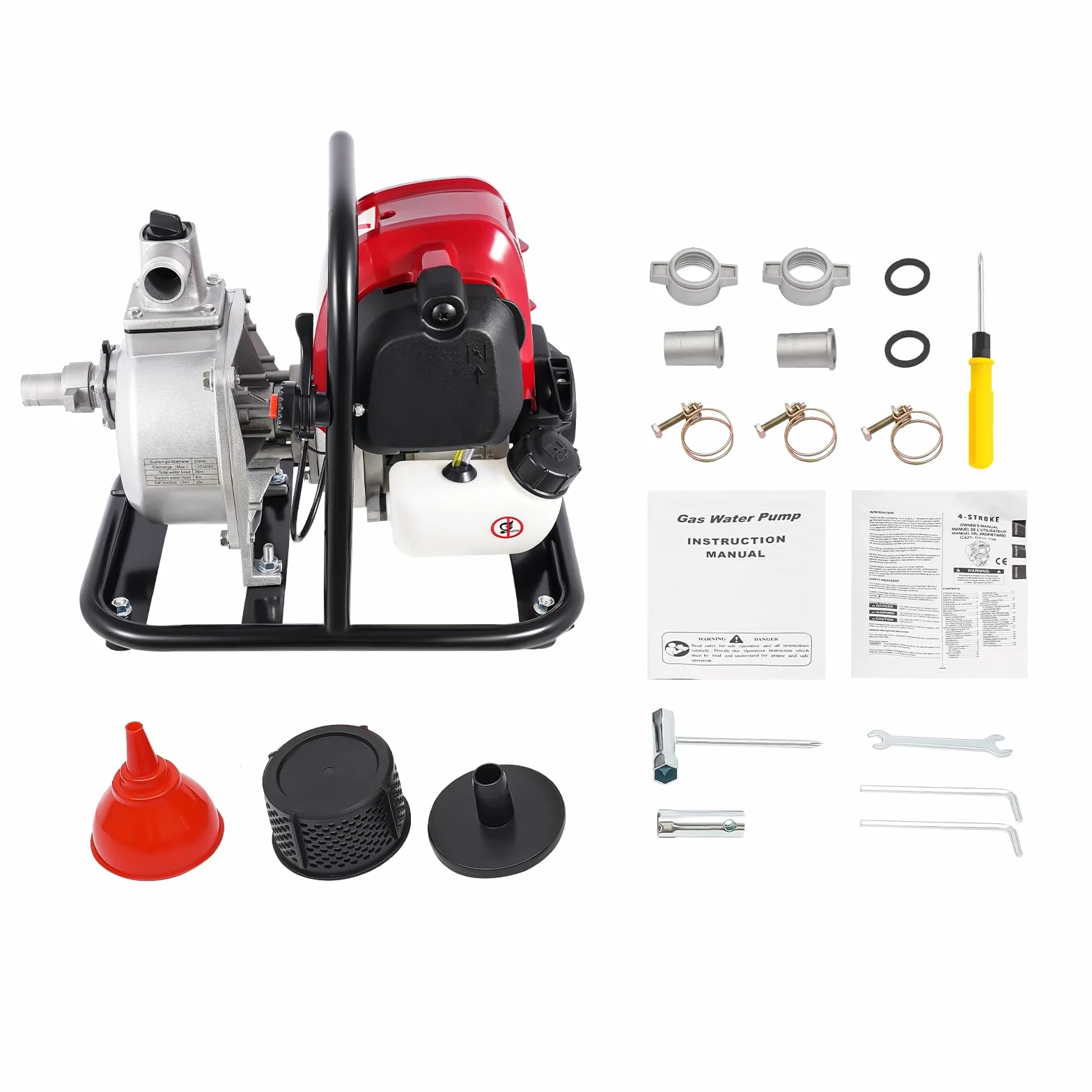 Pompa per acqua a benzina a 4 tempi, pompa da giardino, pompa per laghetti, pompa portatile a gas, pompa per acqua sporca, pompa centrifuga, motore a benzina, pompa ad alta pressione, 38 CC, 1200 W,