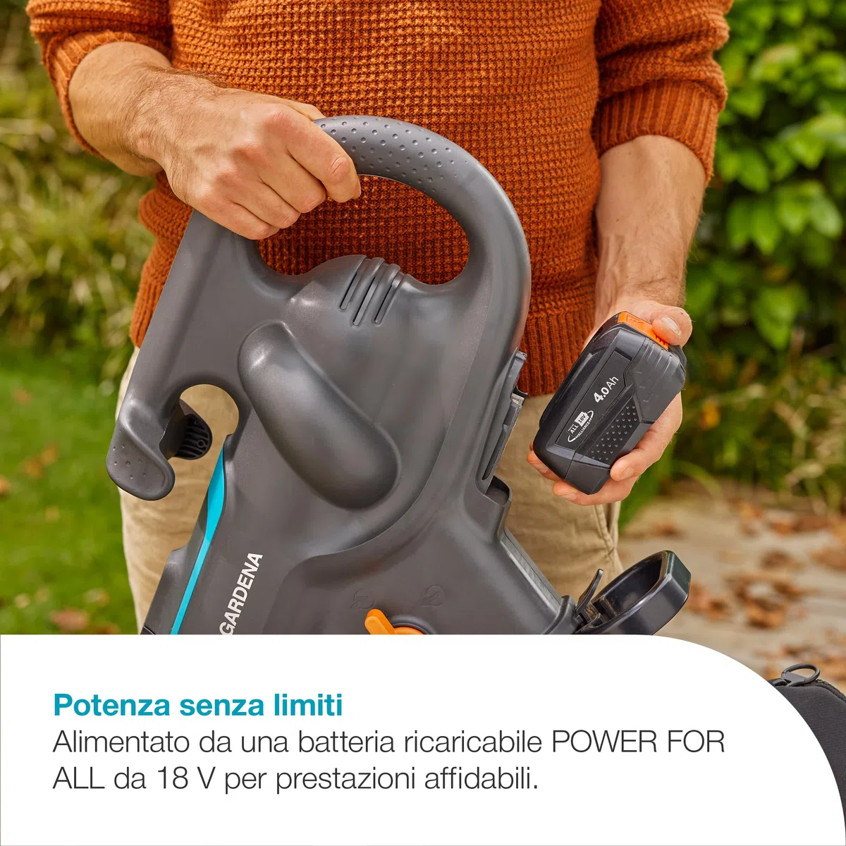 Gardena Soffiatore/Aspiratore A BatteriaPowerJet Collect 18V P4A Solo: Potente flusso d'aria, Cambio rapido di modalità, Velocità regolabile, Sacco di raccolta, Senza fili (14895-55)