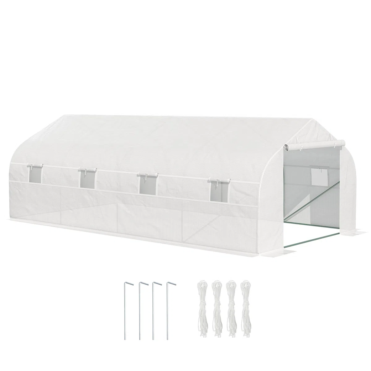 Outsunny Serra a Tunnel 6x3x2m con 8 Finestre e Porta Avvolgibile, Serra per Orto con 4 Picchetti e 4 Funi Incluse, in Acciaio e PP, Bianco