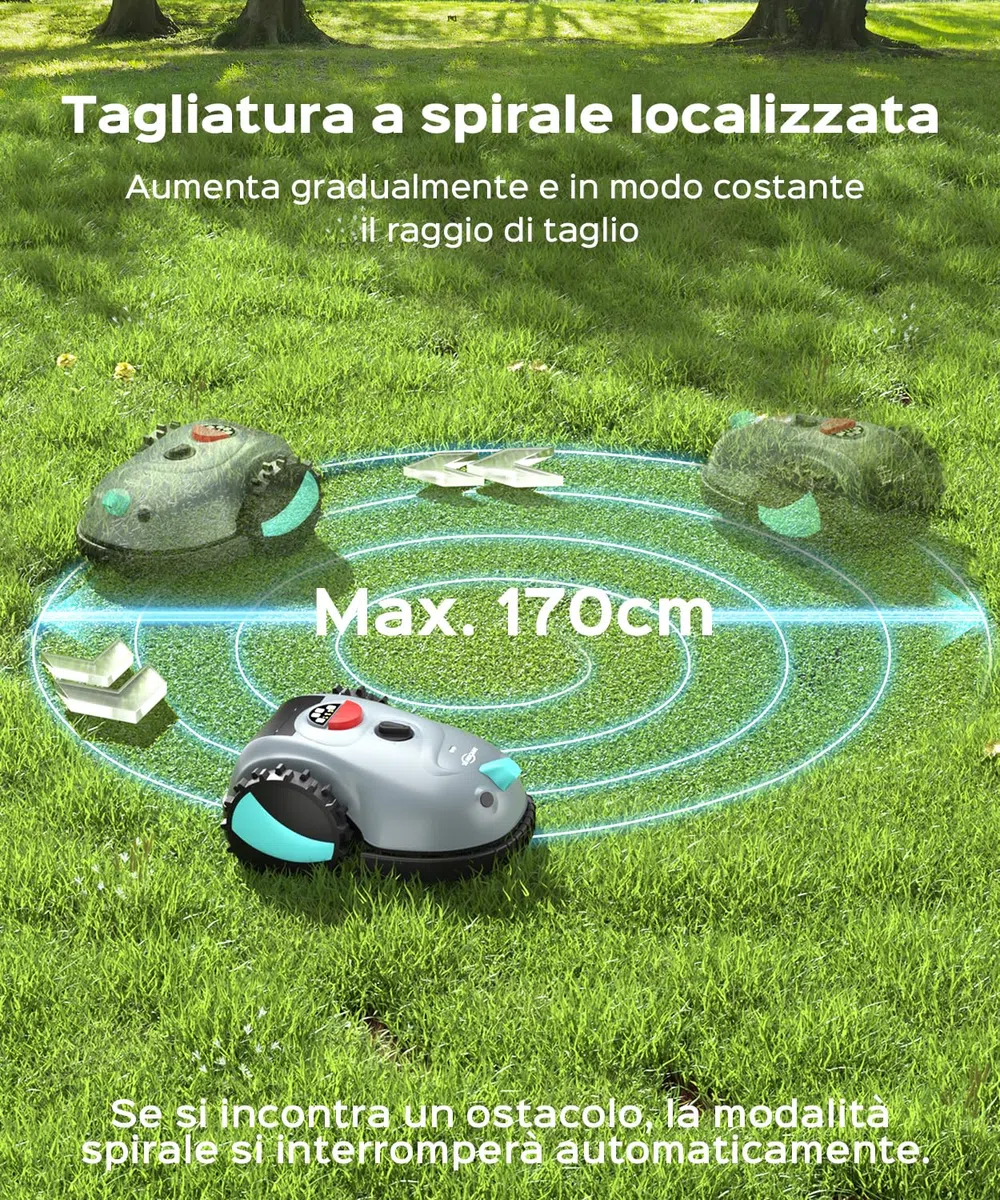 YARDCARE V100 Robot Tagliaerba a Batteria con Navigazione Visiva, Rilevamento di 150 Ostacoli, Robot Tosaerba Elettrico Fino a 150 m², Robot Tosaerba Eelettrico con Lame di Ricambio