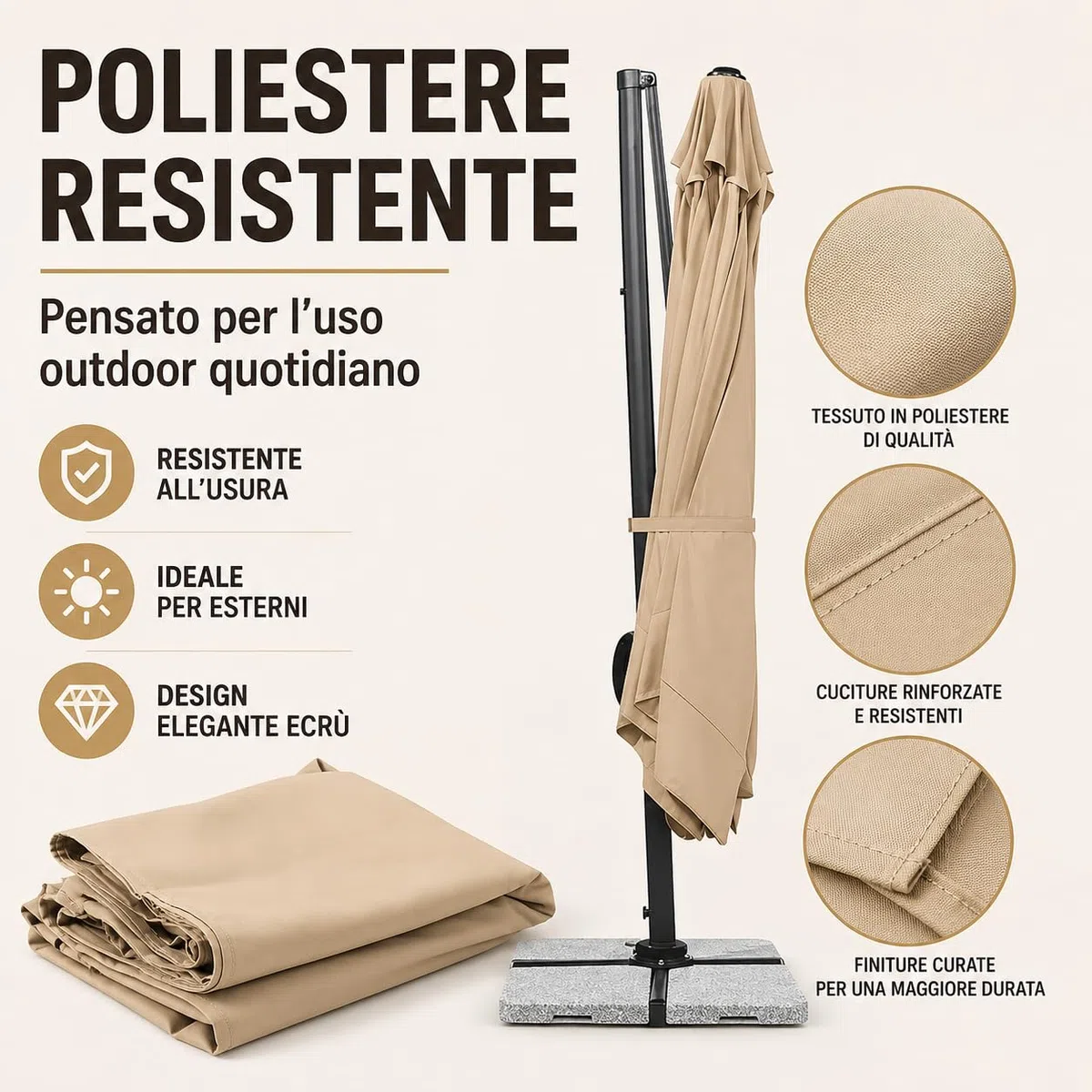 Mediawave Store - Telo di Ricambio Ombrellone Modello Venezia Braccio Decentrato Misura 3x3 mt Anti-UV Telo in Poliestere Ombreggiante