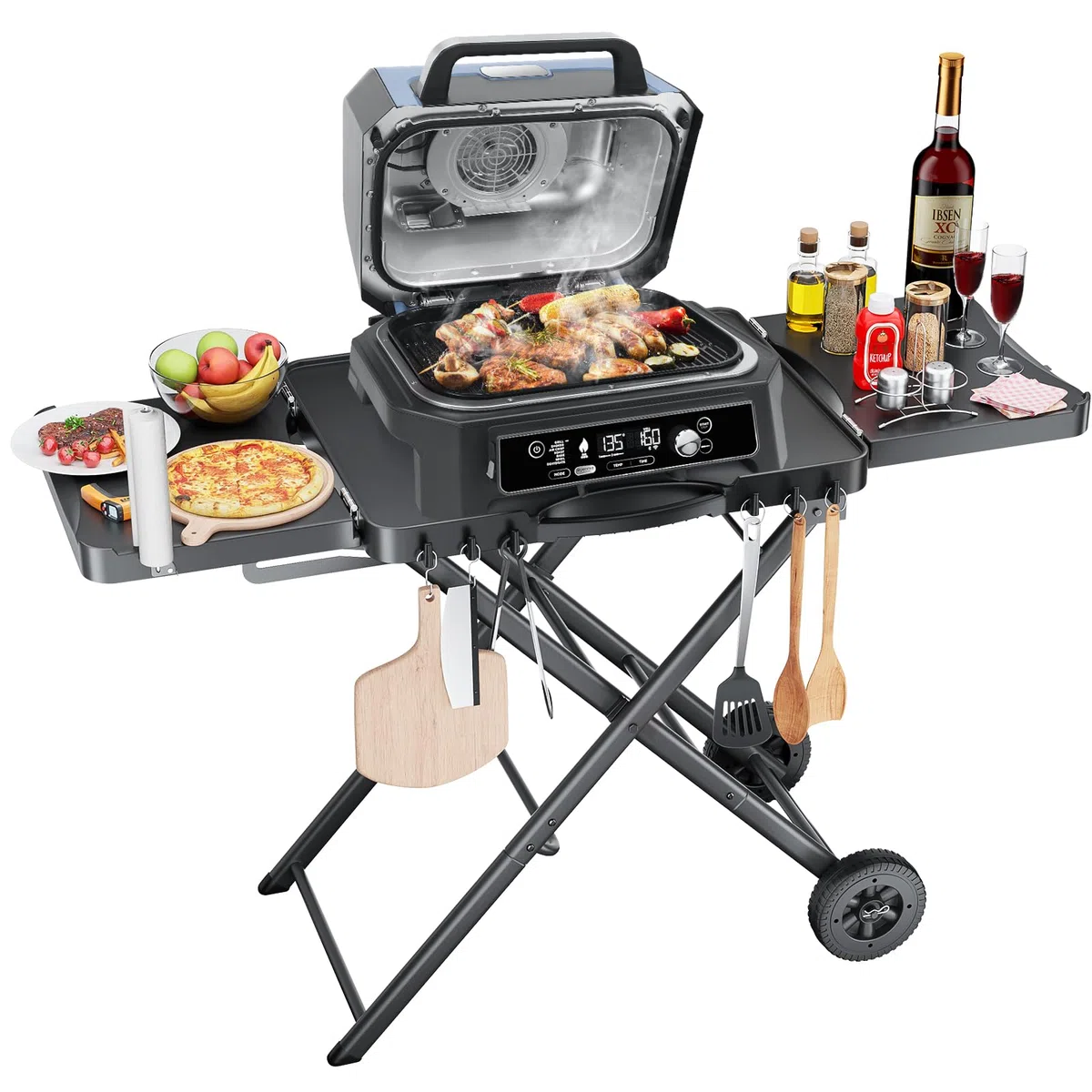 Carrello portatile GFTIME per barbecue Weber, Ninja, Ooni, Blackstone, Nexgrill, Traeger e altre griglie e forni per pizza | Carrello esterno con ruote