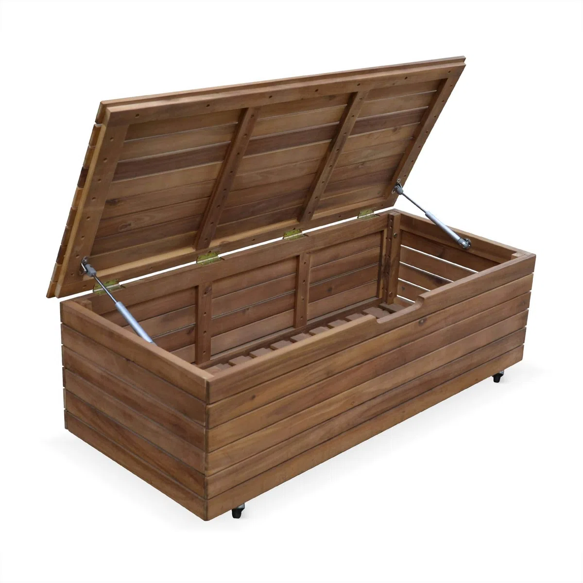 sweeek Baule da Giardino in Legno con rotelle, 110L Marrone Naturale - 107x78x49 cm