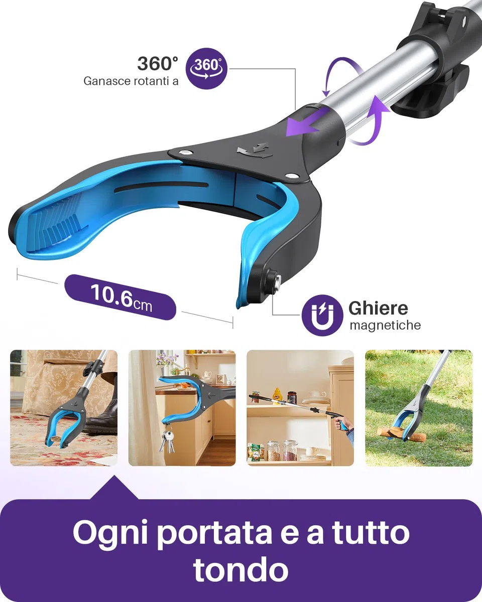 Kekoy Pinza Telescopica per Anziani Alluminio, Pinza Raccogli Oggetti Pieghevole/Girevole, Braccio Afferraggio Extra Lungo, Aiuto Afferrare con Punta Magnetica (110 cm 1 confezione)