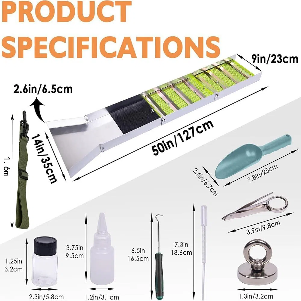 Set Completo Ricerca Dell'oro, Impianto Portatile per Ricerca Dell'oro,Canaletta in Lega Alluminio Set Completo,19 pcs Lega di Alluminio Pieghevole,127 cm,con Accessori,per Ricerca Dell'oro in Fiumi