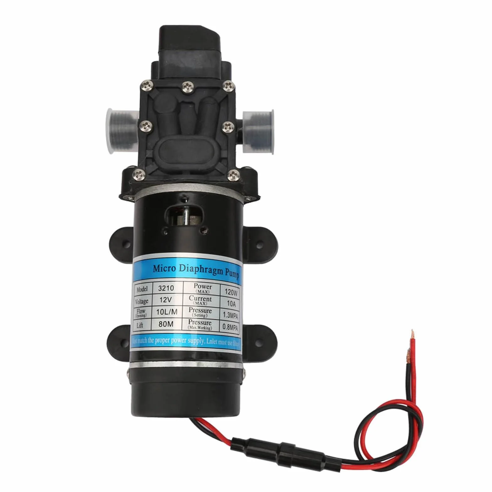 Pompa Acqua Ad Alta Pressione 12V 120W con Pressostato, Autoaspirante e Protezione Surriscaldamento, per Irrigazione Giardino e Idropulitrice Portatile