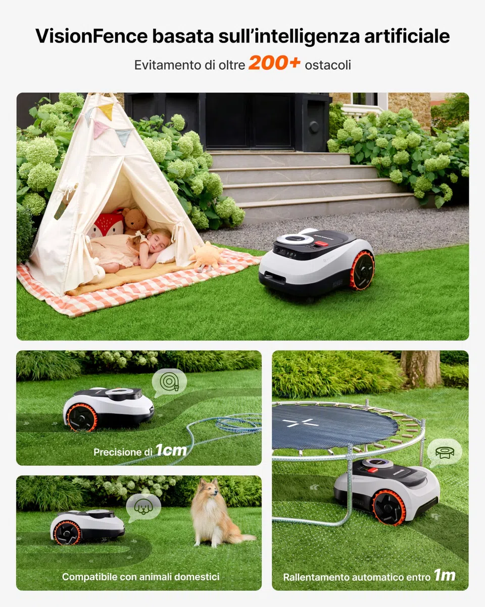 Segway Navimow i208 LiDAR Robot Tagliaerba Senza Filo Perimetrale per 800m² con Garage M, Pendenze del 45%, LiDAR a stato solido + Vision, Mappatura Automatica, 4G integrato (Spedito separatamente)
