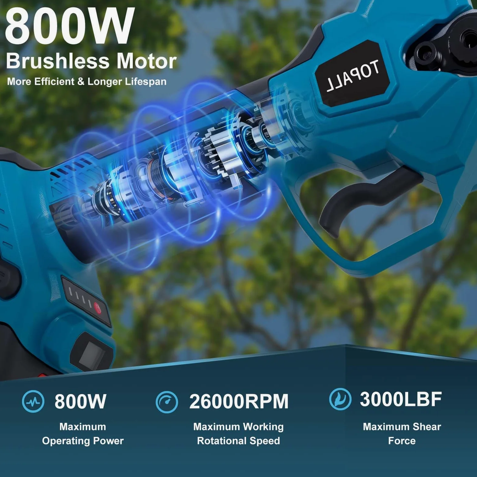 TOPALL Forbici Potatura a Batteria,40MM Forbice Potatura Elettriche con 2 * 4000mAh | 800W Motore Senza Spazzole | Schermo LCD | con Asta Telescopica,Portata Massima fino a 5M per Jardinage Pruning