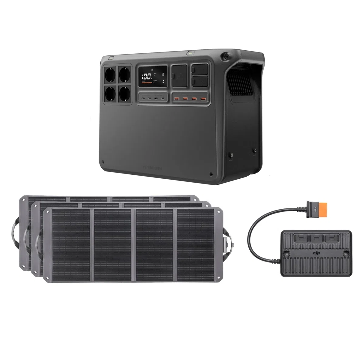 DJI Power 2000 Power Station portatile 2048 Wh, generatore solare da 3000 W con 3 pannelli solari da 120 W (zignes), 1 controller MPPT, unità di emergenza per casa, campeggio/camper.