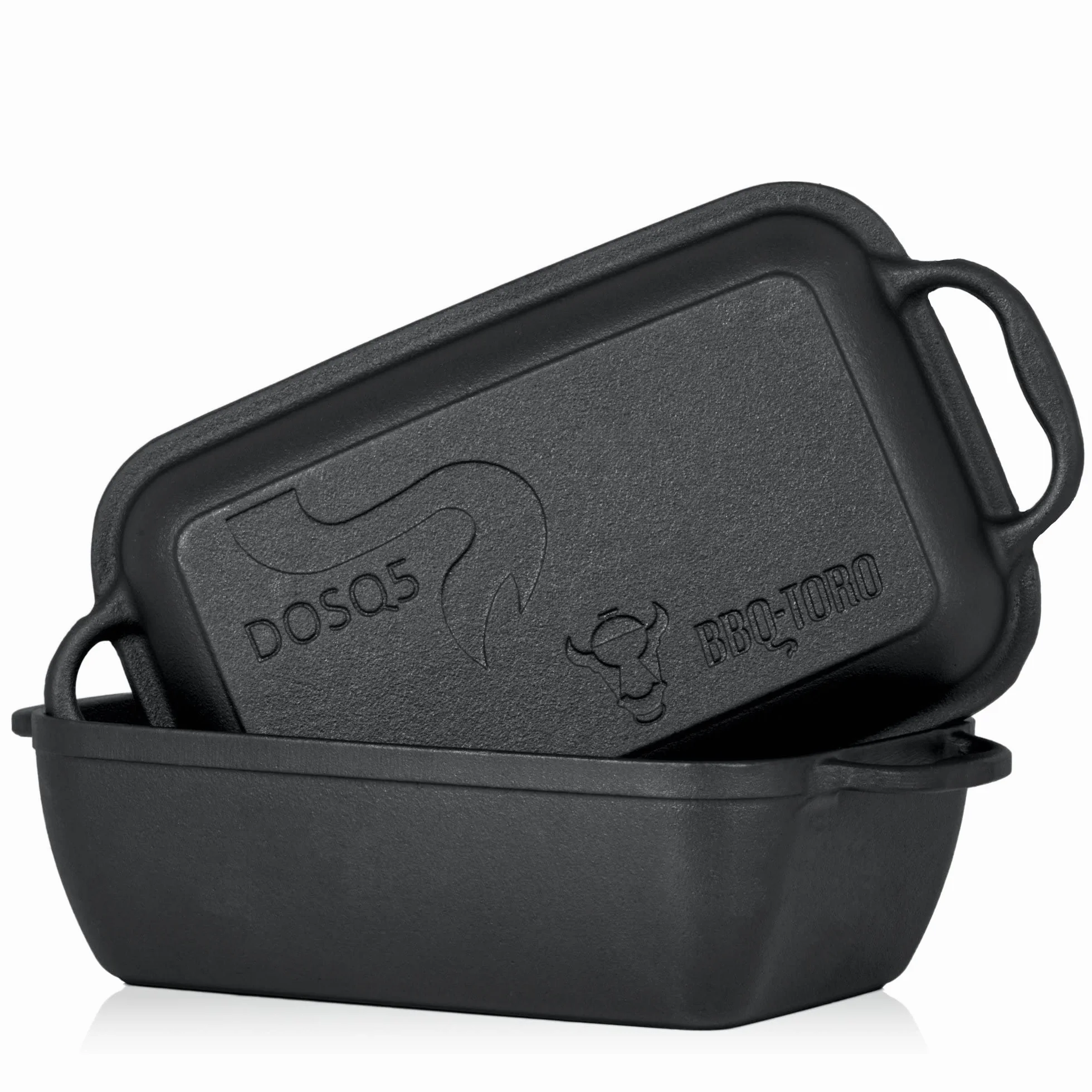BBQ-Toro Casseruola in ghisa con coperchio 4,5 L | Pentola 2 in 1 padella + teglia pane | Ideale per stufare, barbecue e forno, grande pentola resistente, teglia in ghisa, uso universale