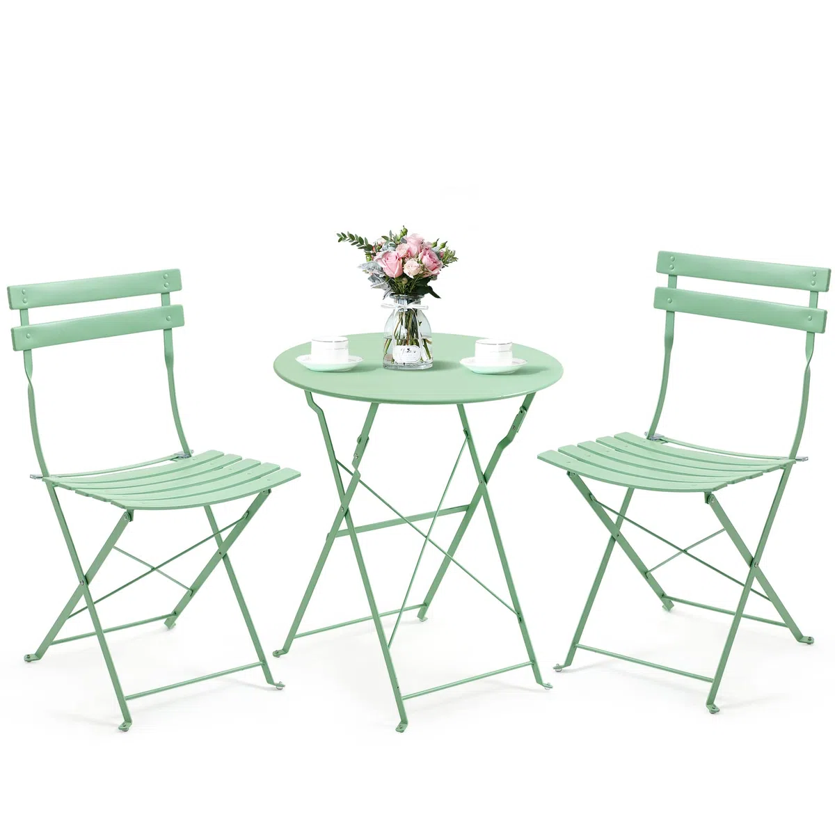 AVAWING - Set da balcone e giardino in 3 pezzi, con tavolino e 2 sedie pieghevoli (verde)