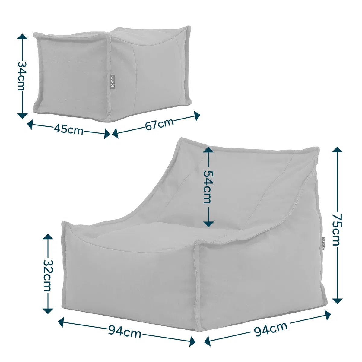icon Alto Pouf Poltrona Sacco con Poggiapiedi, Blu Denim, Pouf de Esterno, Poltrona Sacco con Riempimento Incluso, Tessuto Resistente All'acqua, Sedia de Gardino, Mobili da Gardino, Terrazza