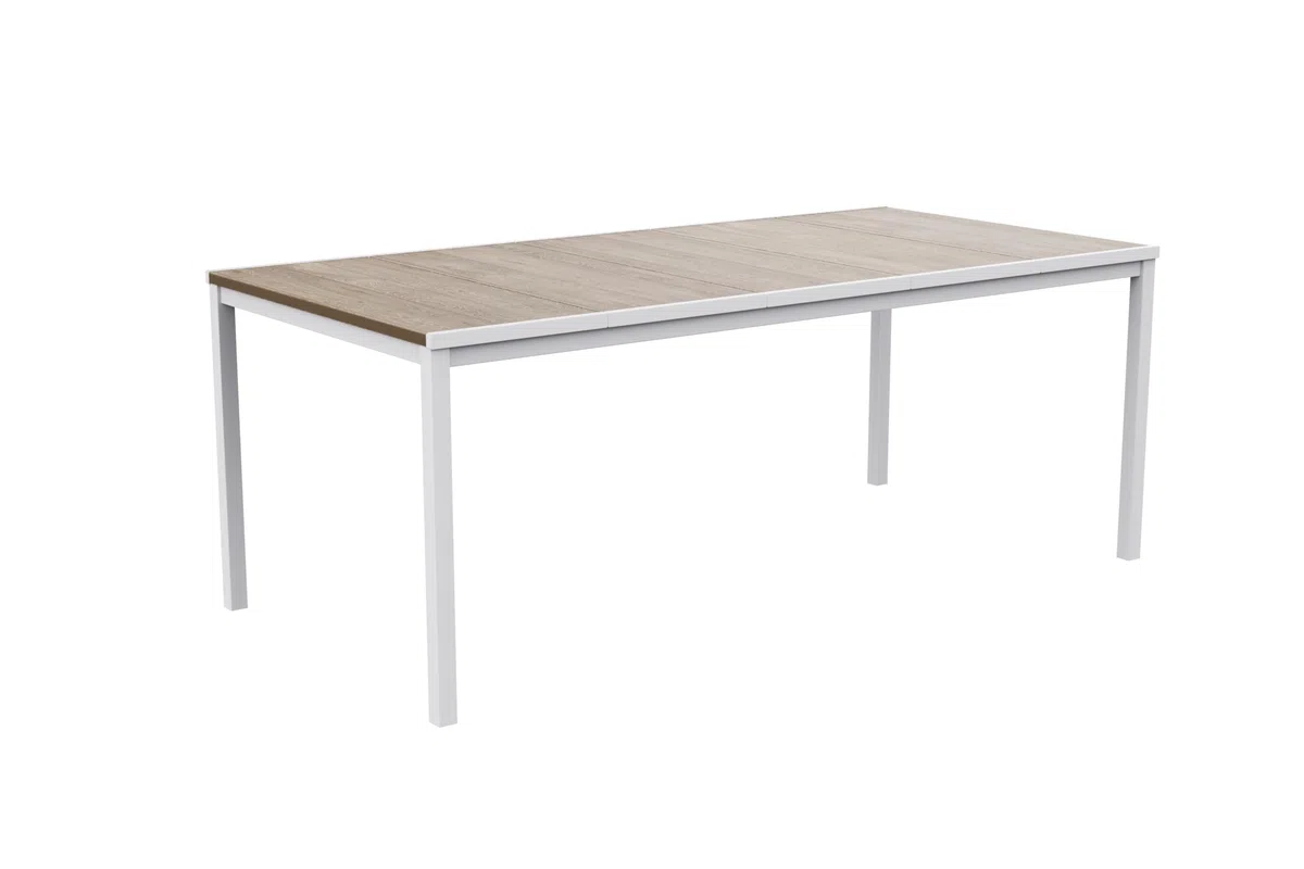 Keter Avon Tavolo da Pranzo Esterno per Giardino e Terrazza, 200x95x75H cm, Adatto per 8 Persone, Piano in Finitura Effetto Legno, Struttura in Metallo Bianca