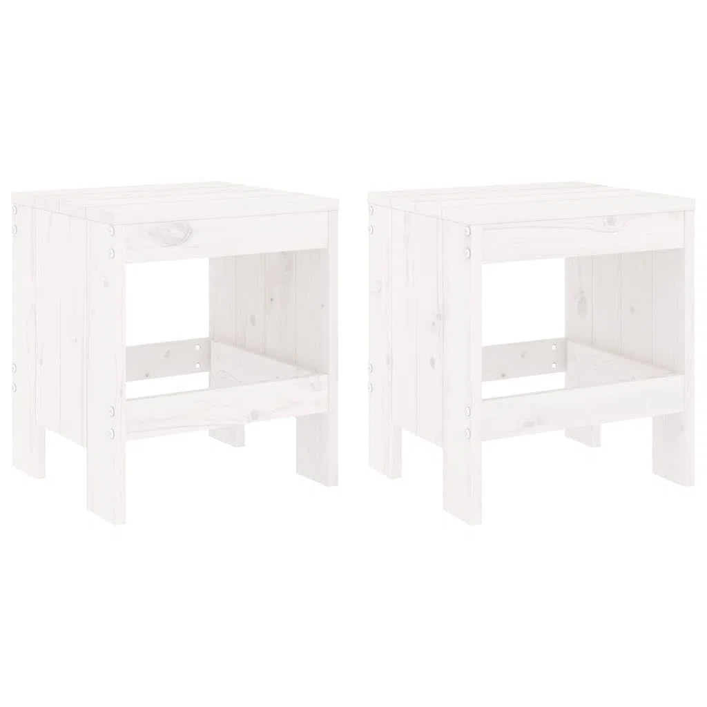 Sgabello da giardino, 2 pezzi, bianco, 40 x 36 x 45 cm, in legno massello di pino, rustico per terrazza e balcone, sgabello per esterni senza schienale con poggiapiedi, portata fino a 110 kg
