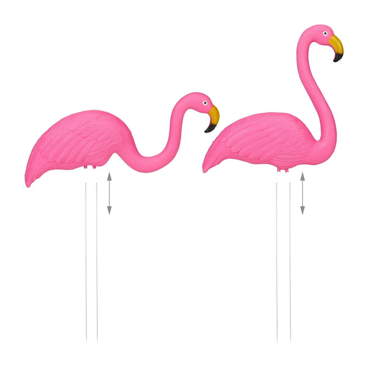 Relaxdays Fenicottero Decorativo, Set da 2, Arredo da Giardino, Fascino Tropicale, in Plastica e Metallo, 2 Misure, Pink