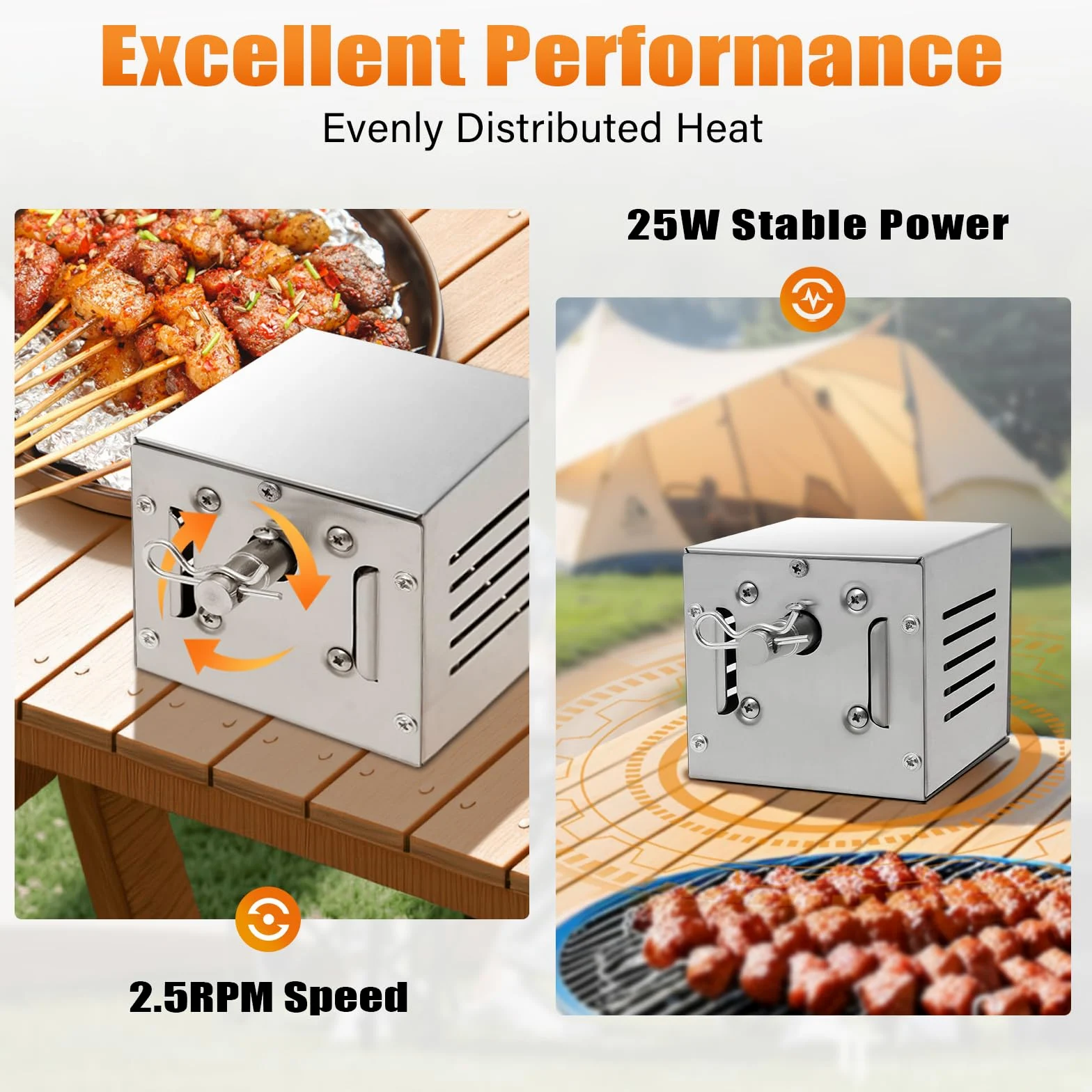 Motore per barbecue in acciaio inox pesante con 25 W di potenza per barbecue per maialino, arrosto e spiedino, motore per girarrosto di alta qualità, sistema di azionamento durevole e