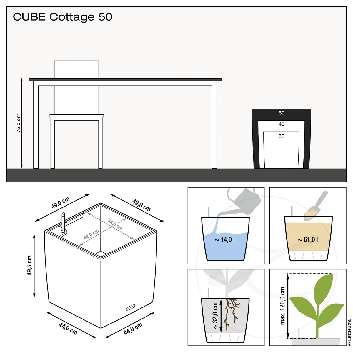 LECHUZA CUBE Cottage 50 marrone sabbia 15396