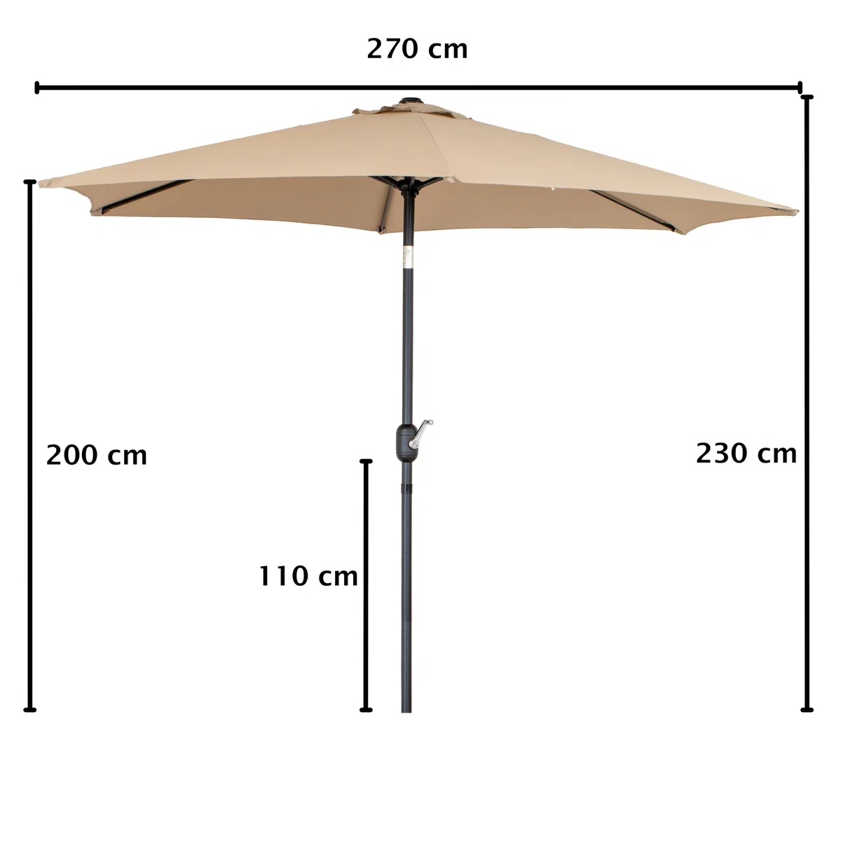 Ombrellone da Giardino 270 cm Beige – GARDENIA Moon Round, Palo in Acciaio Antracite, Inclinabile, Antivento, con Manovella, per Terrazzo, Spiaggia, Giardino, Balcone