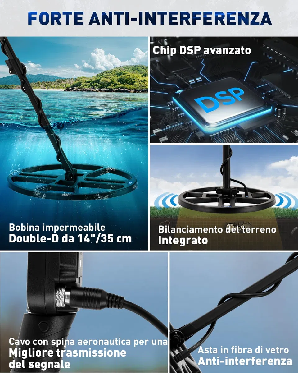 Hazlewolke Metal Detector Professionali, Bobina di Ricerca DD Impermeabile da 14'', Metal Detector ORO con Modalità Pinpoint, Profondità di Ricerca di 33 cm, 4 Modalità