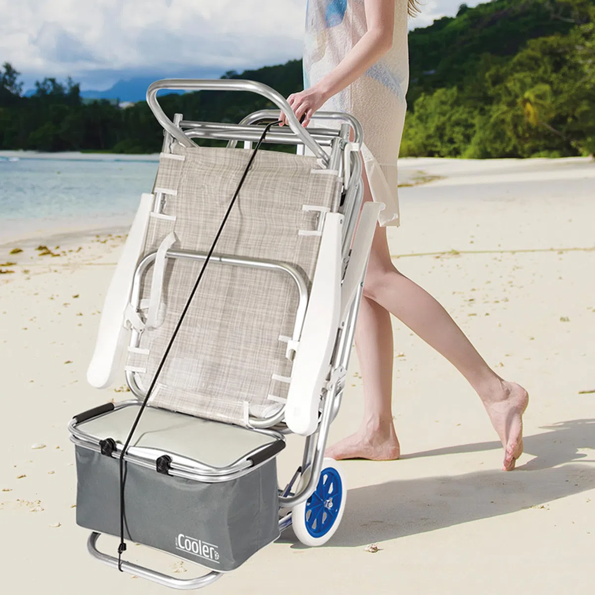 Aktive 53928 - Carrello da spiaggia pieghevole trasformabile in tavolo 2 in 1, Misure 47x52x100 cm, Peso massimo 20 kg, Custodia multiuso per spiaggia, campeggio, eventi