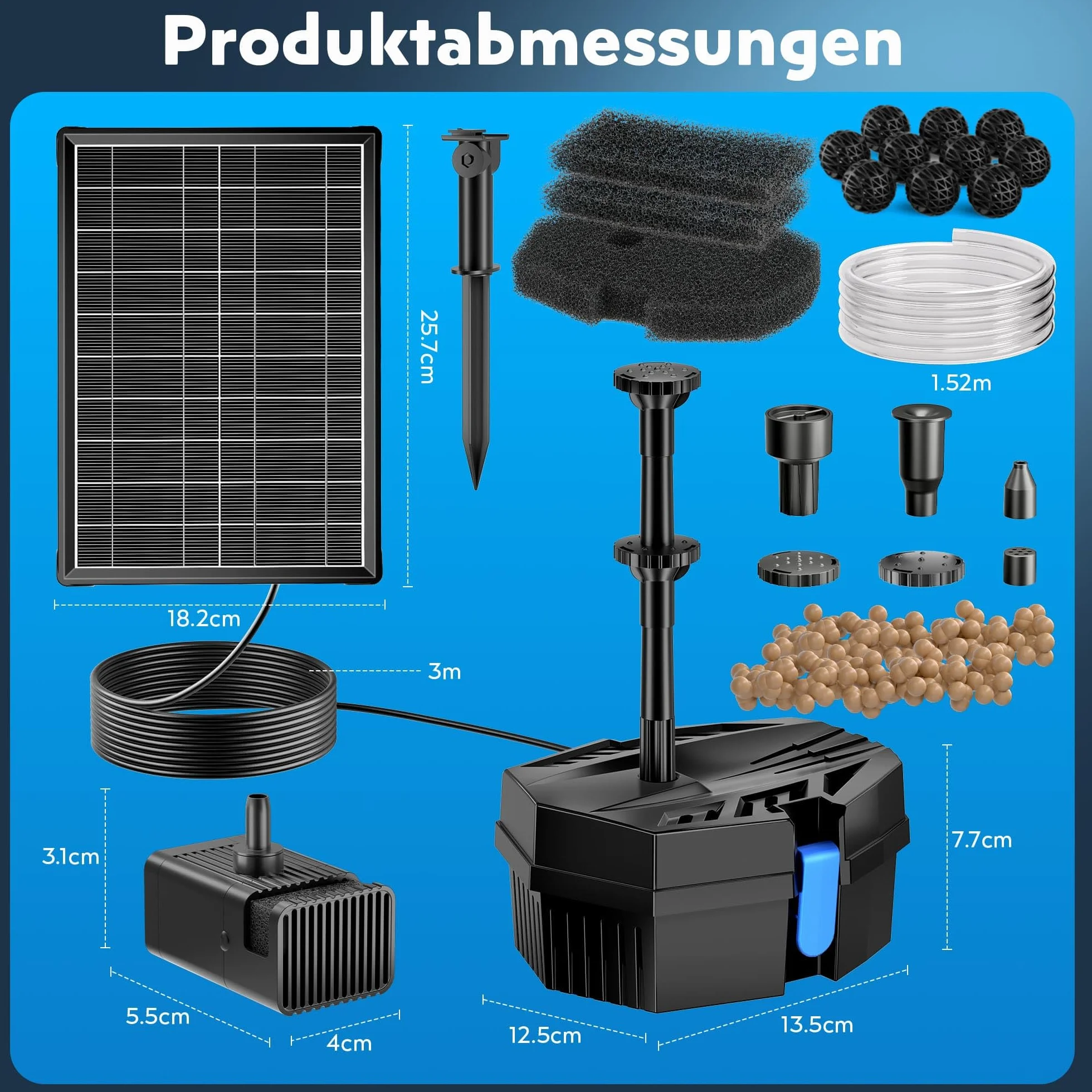 Biling Filtro solare per laghetto da 8 W, con batteria da 405 l/h, tubo per pompa solare e 10 ugelli, fai da te, per laghetti da giardino, giochi d'acqua, fontana solare per laghetti di koi, bagni per