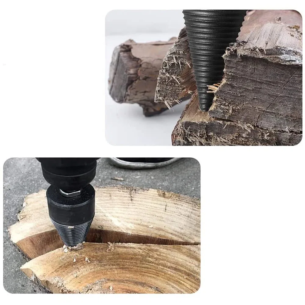 Spaccalegna da 50 mm, Cono per Trapano, Spaccalegna per Legna da Ardere, Spaccalegna in Legno, set di Punte con 3 Diverse Maniglie Trapano (Quadrato/Rotondo/Esagonale))