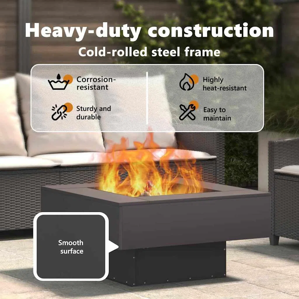 vidaXL Focolare Nero 80 x 80 x 40 cm Acciaio, Moderno braciere Quadrato, Resistente Riscaldamento Esterno per Giardino e terrazza, Stile Contemporaneo per riunioni