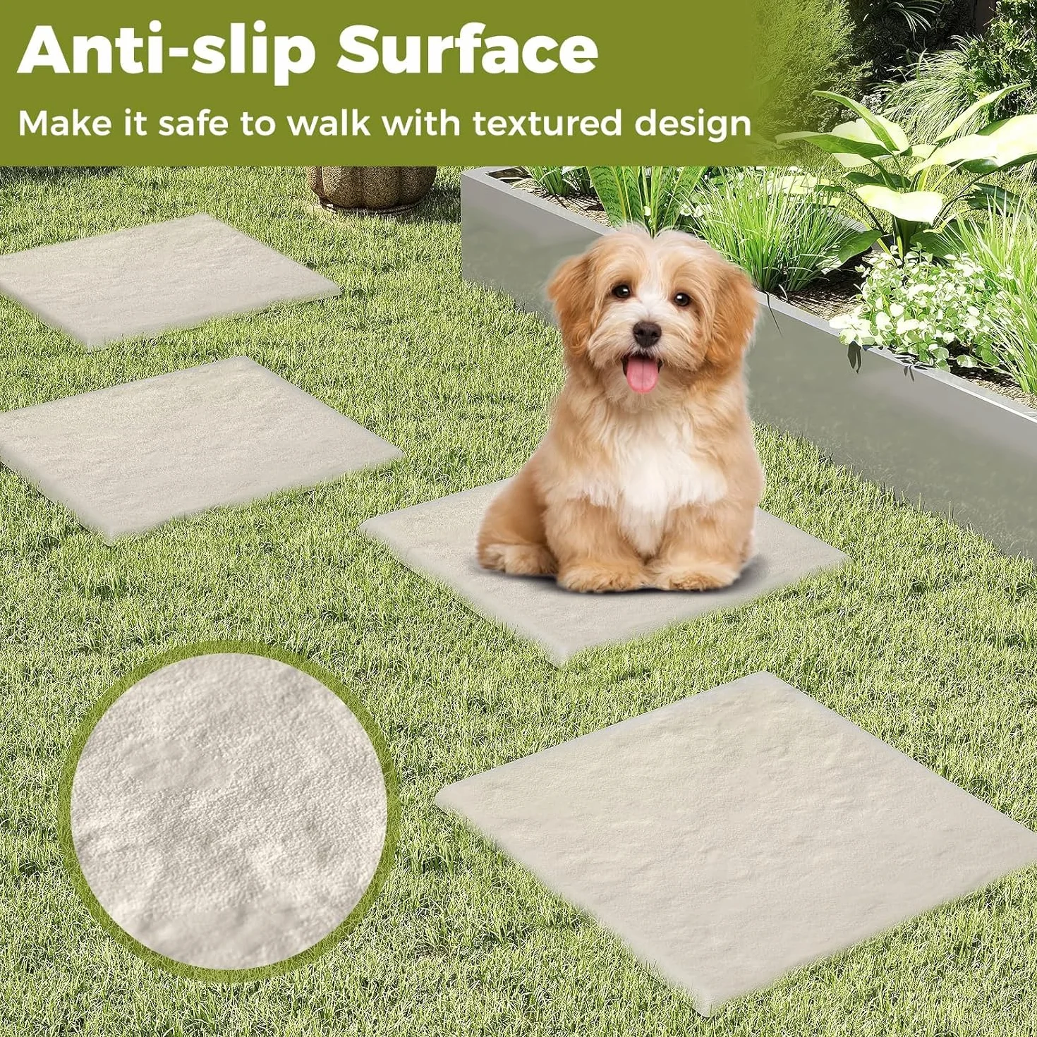 LIFEZEAL 16 Pezzi Pietre da Giardino con 4 Picchetti, Piastrelle per Esterno 39,5 x 39,5 cm, Pietre Decorative in PP Resistente per Passerelle da Giardino e Passeggiate Esterne (Beige,16)