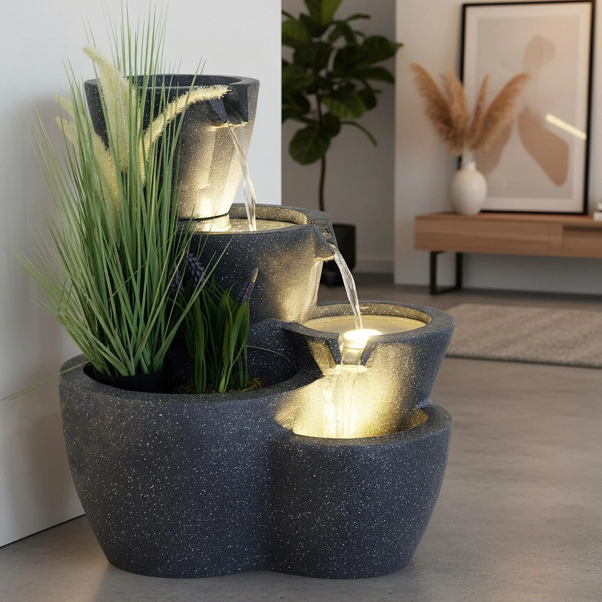 Fontana da giardino con illuminazione Botana piantabile decorazione da giardino con giochi d'acqua fontana interna grande