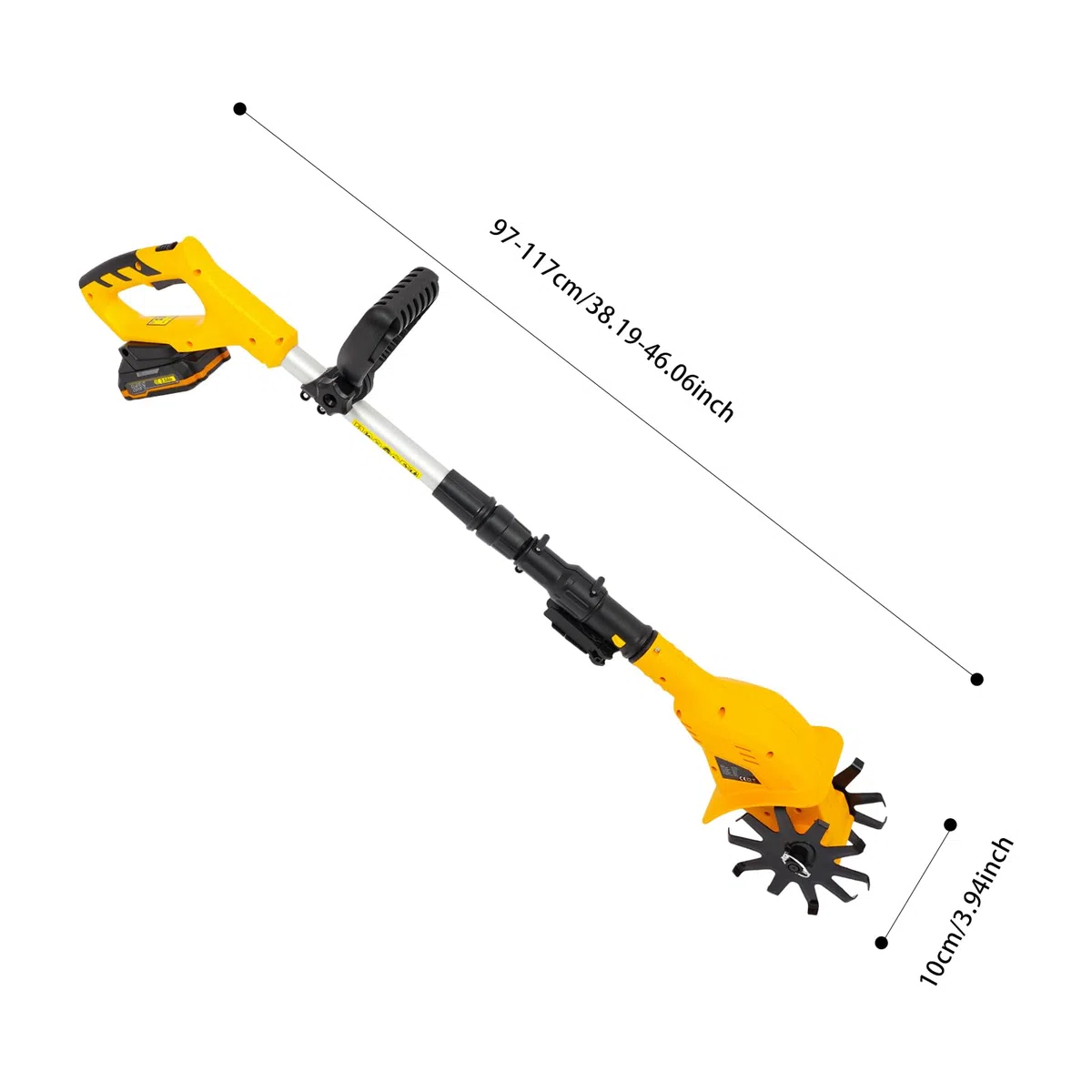 Motozappa, zappa elettrica compatibile con batteria, fresa da giardino, profondità di 25 cm, fresa senza spazzole, timone elettrico manuale per piccole aiuole e giardini