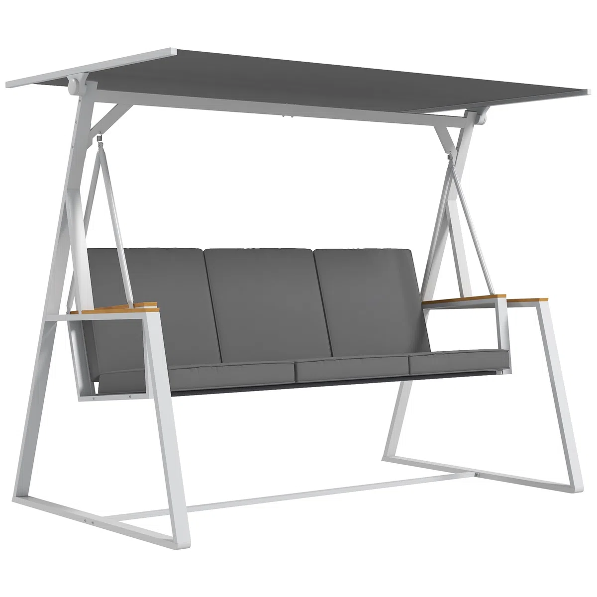 Outsunny Dondolo 3 Posti con Tettuccio Inclinabile e Cuscini, Dondolo da Giardino in Acciaio con Seduta Traspirante, 205x130x175 cm, Grigio Scuro