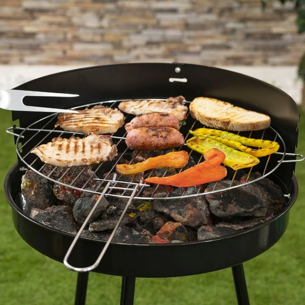 Avilia Barbecue Tondo 44x76x76cm con Griglia Rimovibile 39cm, Acciaio Inox, Manici Pieghevoli, Facile da Trasportare e Riporre, Sicuro e Resistente