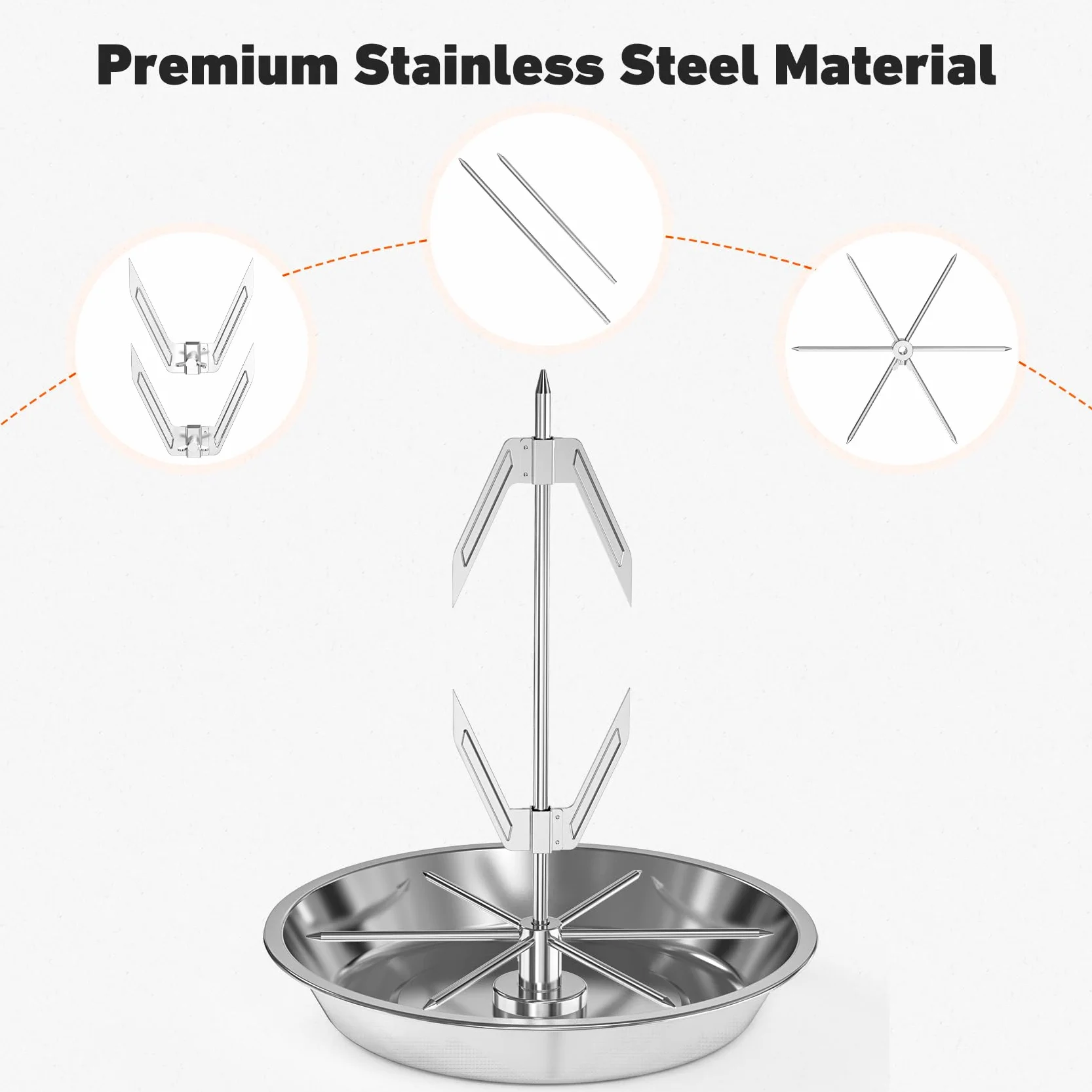 Onlyfire Spiedino Verticale Multifunzione per Barbecue, Spiedo per Carne in Acciaio Inossidabile con Forchette Rimovibili per Pollo e 2 Diverse Misure di Spiedi per Shawarma, Pollo Intero, Pesce
