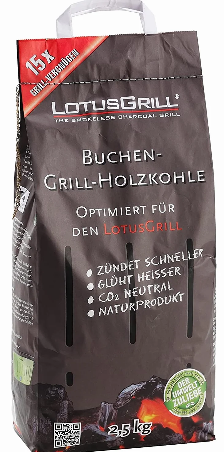 LotusGrill S Rosso Starter-Set, 1 griglia, 1 carbone di faggio da 2,5 kg, 1 pasta combustibile da 200 ml, 1 borsa per il trasporto (Red)