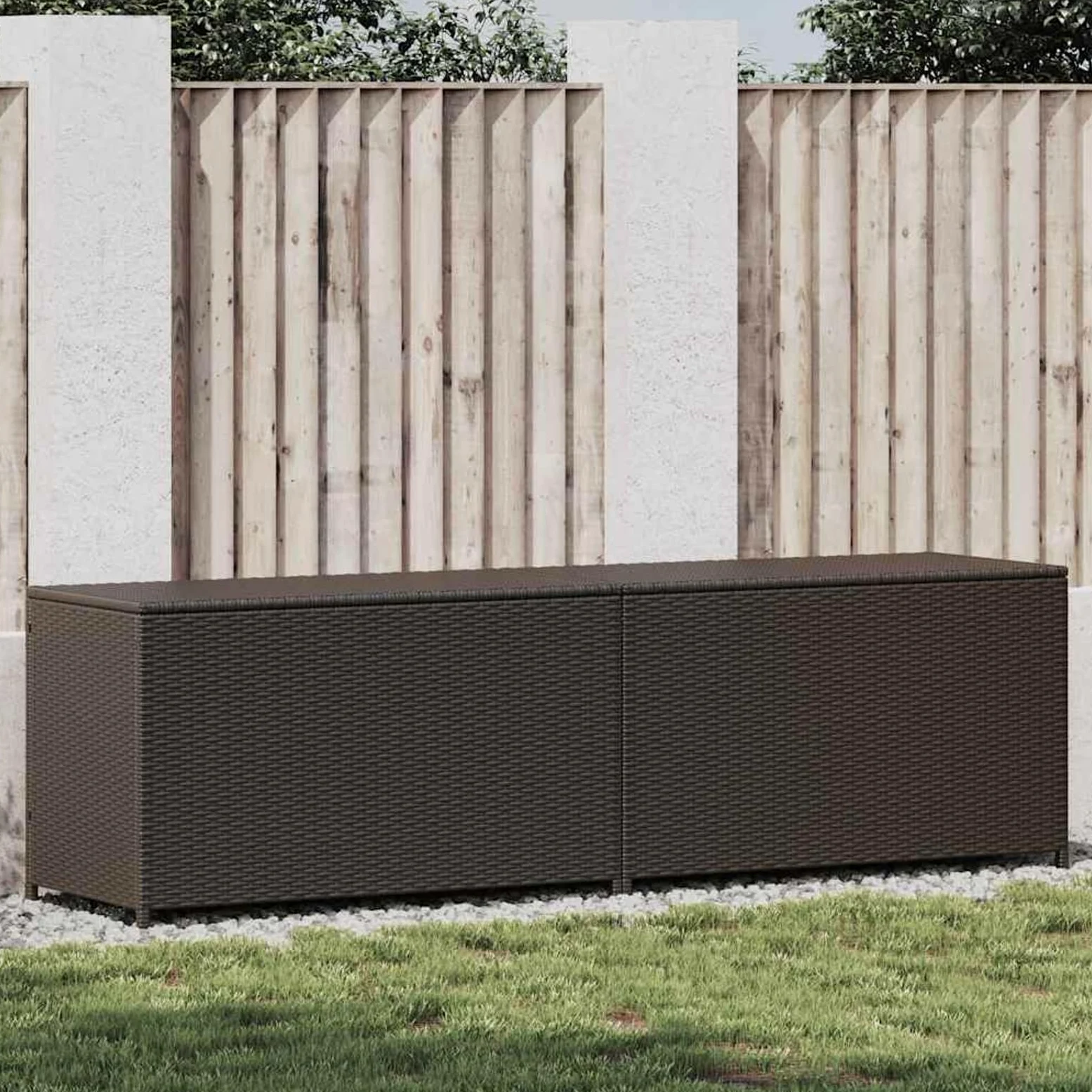 Gecheer Baule da Giardino in Rattan, Cassapanca Contenitore da Esterno, 200x50x60 cm Marrone