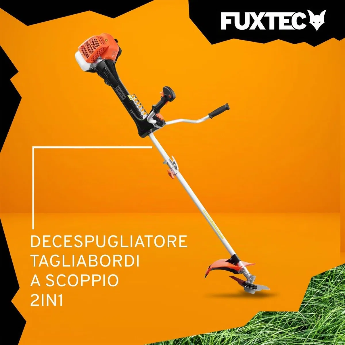 FUXTEC Decespugliatore a scoppio FX-MS162 - Motore 2 tempi 62cc - Testina a filo e lama in metallo - Impugnatura doppia ergonomica - Serbatoio 1L - Sistema antivibrazione - Tracolla inclusa