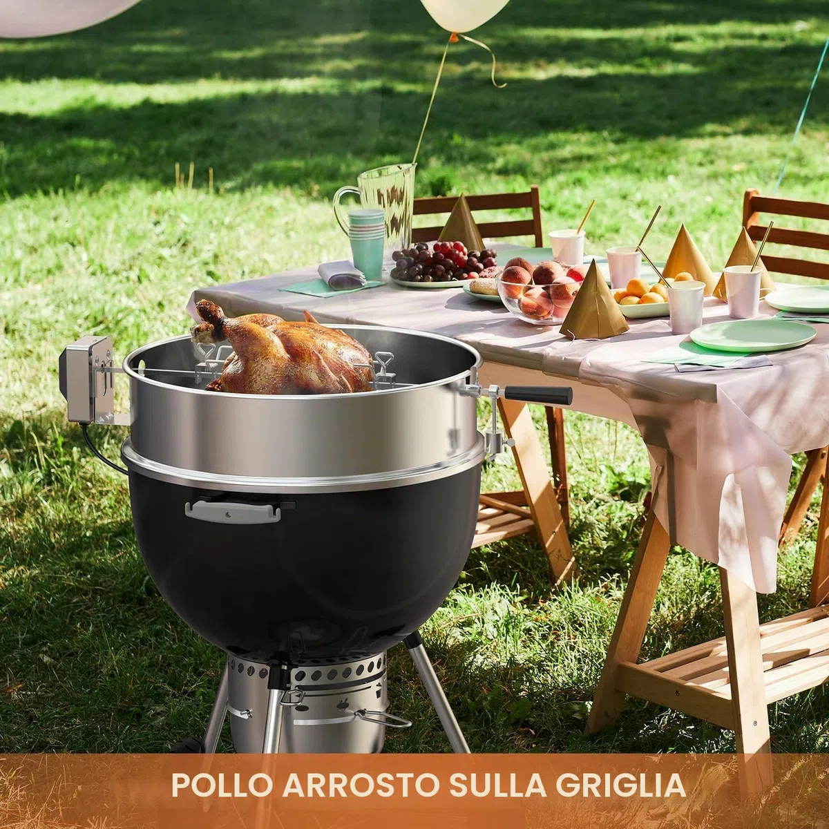 onlyfire Carbone bollitore Grill Acciaio Inossidabile girarrosto Arrostire Kit Anello con spiedo, Motore Elettrico Si inserisce Weber 57 CM bollitore BBQ e Altre Griglie 57cm Kettle