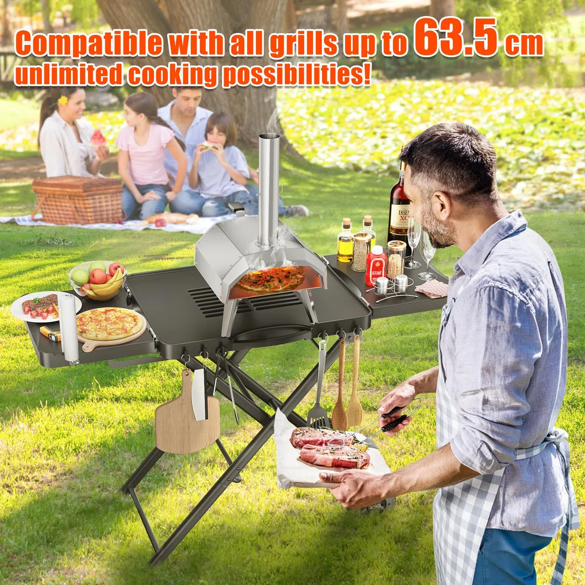 Carrello portatile GFTIME per barbecue Weber, Ninja, Ooni, Blackstone, Nexgrill, Traeger e altre griglie e forni per pizza | Carrello esterno con ruote