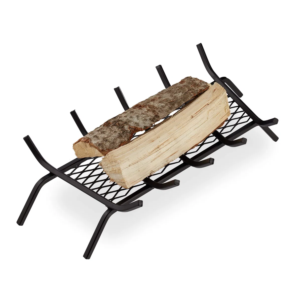 Relaxdays Brucialegna da Camino, Rettangolare, Acciaio, Caminetto con Grill, con Piedi di Appoggio, 17x69x34 cm, Nero
