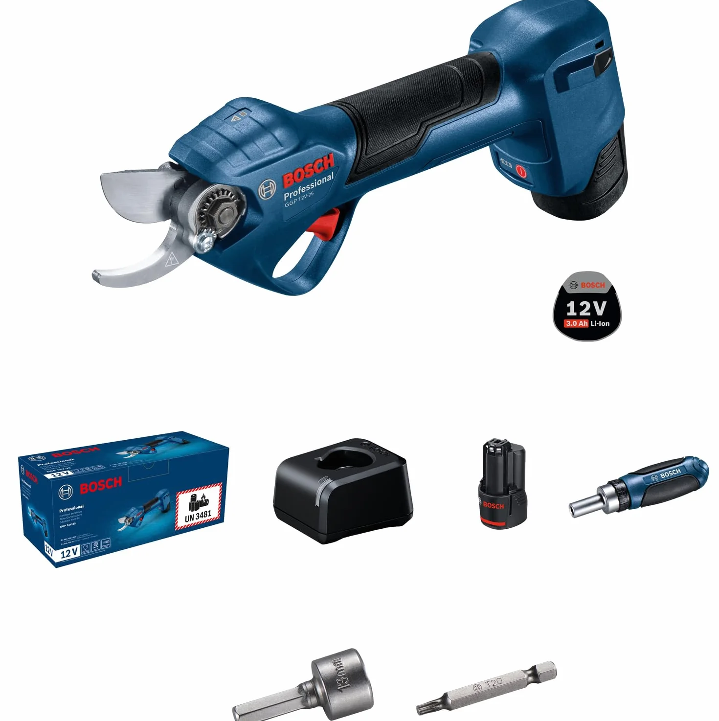 Bosch Professional 12V System GGP 12V-25 Potatore (fino a 4500 tagli per carica, motore brushless, tagli da 25 mm, con 2 batterie da 3.0 Ah)