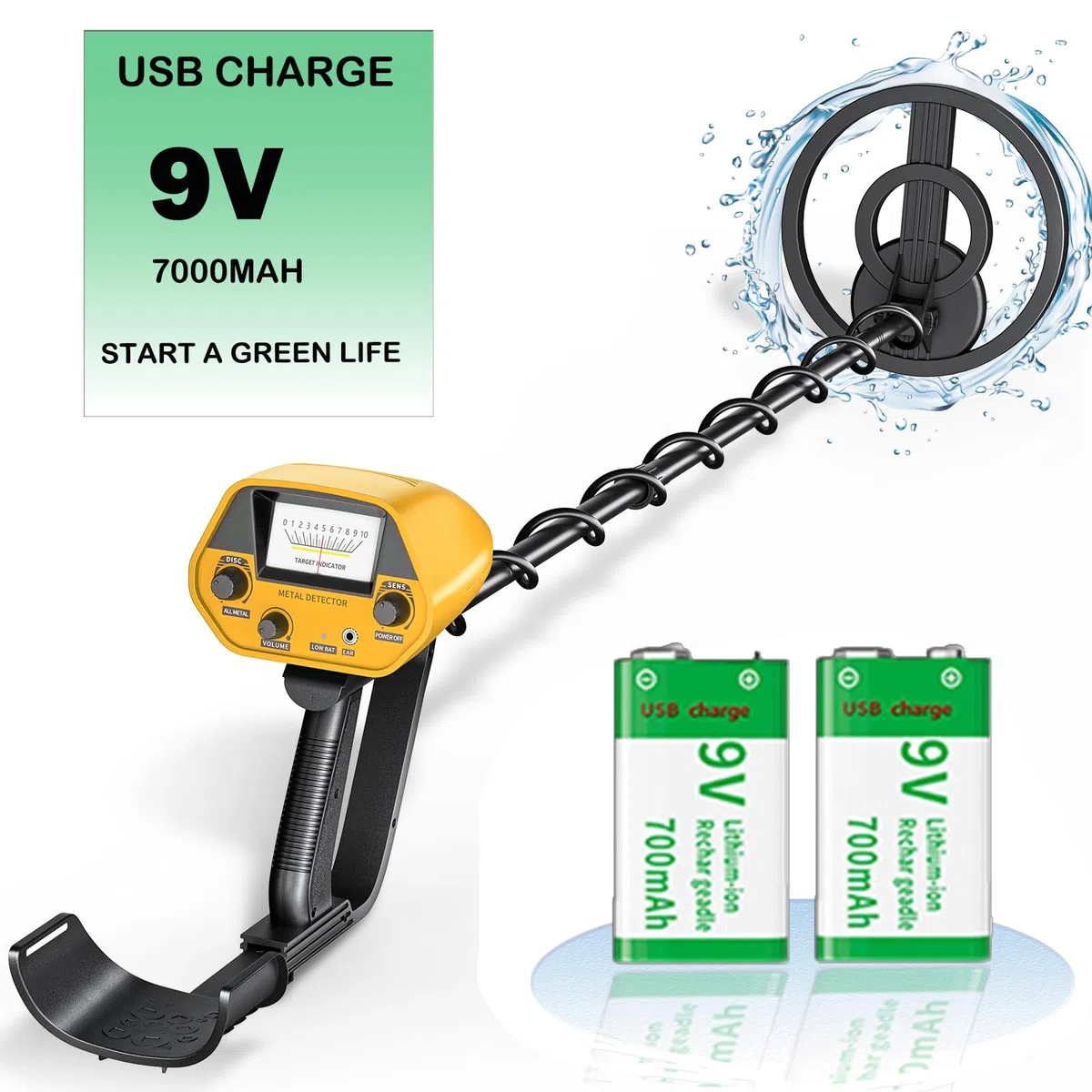 Metal Detector, Metaldetector Professionale con Batteria Ricaricabile, Metal Detector 2lbs per Principiante Adulto Bambini, Altezza Regolabile 78-108 cm, Modalità DISC e All Metal