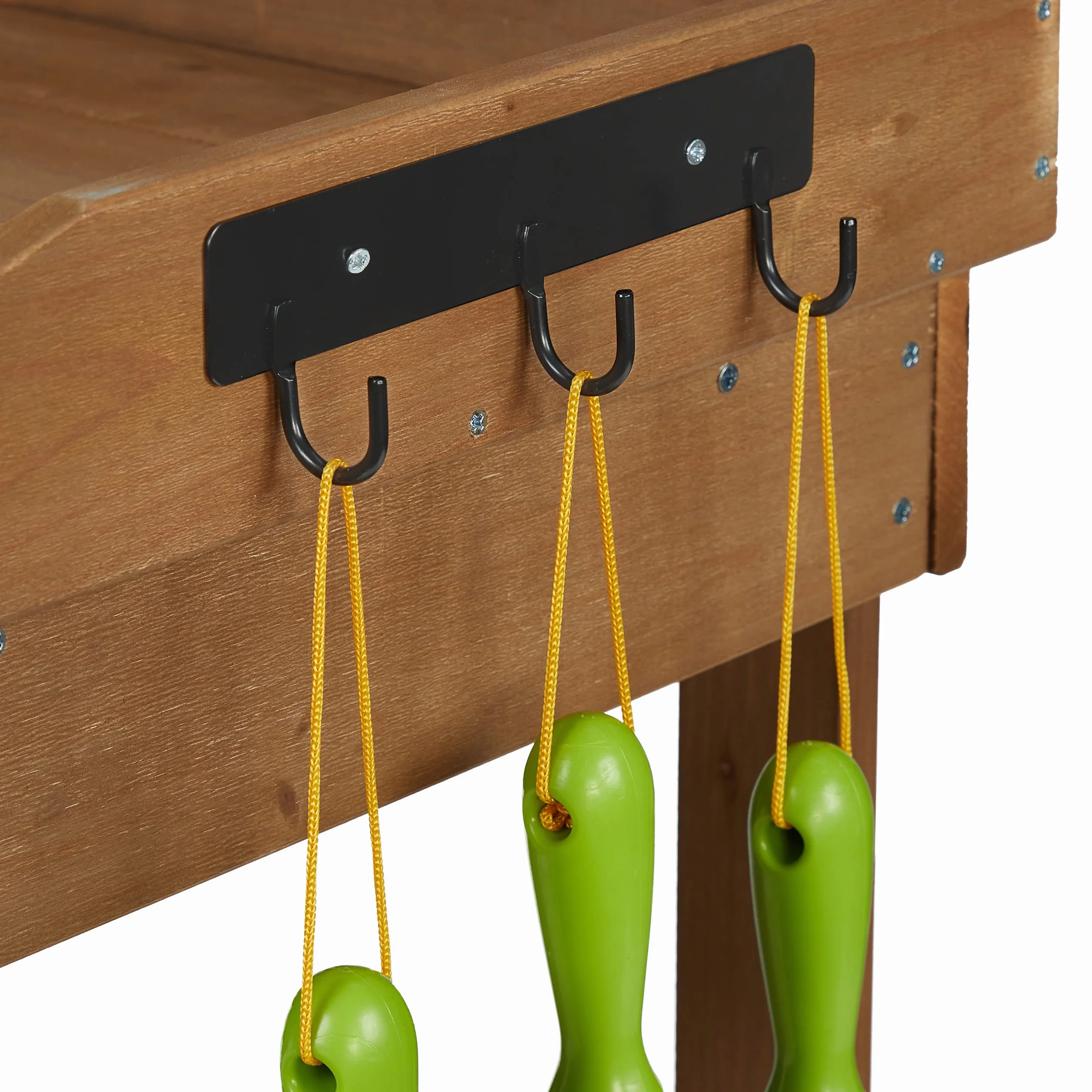 Relaxdays Tavolo da Lavoro per Giardinaggio, Ruote, Vasca, Cassetto, Ganci, Legno e Plastica, HLP 120x97x49 cm, Marrone